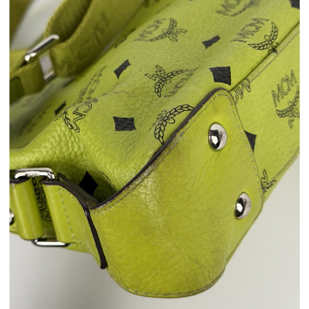 MCM Messenger Crossbody Bag in Neon Green Visetos Monogram Leather S-15 - Picture 10 of 16